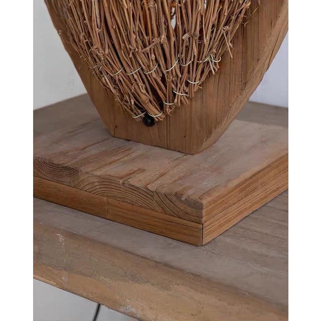 Rattan Branch & Wood Frame Natural Style Lamp For Sale - Image 6 of 6