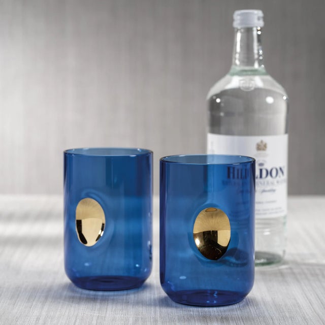 Contemporary Ambrosi Tumblers with Gold Accent, Set of 4, Cobalt Blue For Sale - Image 3 of 3