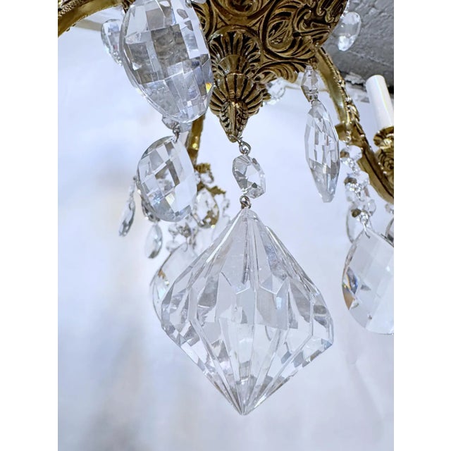 1930's Ornate Bronze Chandelier With Crystal Pendant For Sale - Image 4 of 12