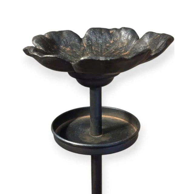 Art Deco Vintage Wrought Iron Tall Sculptural Flower Shaped Candle Holder ~ Pair For Sale - Image 3 of 10