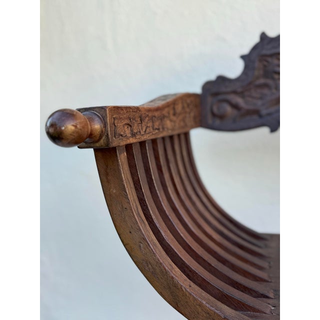 Wood Antique Wood Side Chair: Savonarola Carved Hardwood Antique Chair For Sale - Image 7 of 12