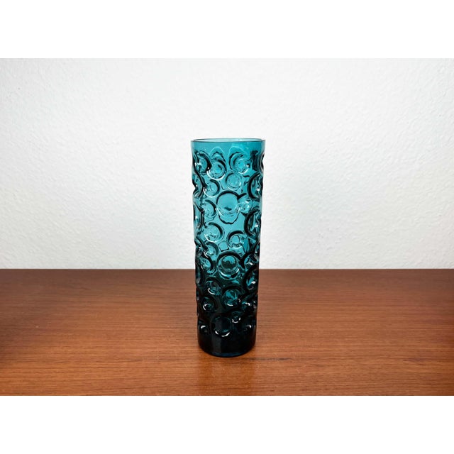 Mid-Century Modern Space Age Blue Bubble Glass Vase by Wilhelm Braun-Feldweg for Hirschberg, Germany, 1960s For Sale - Image 13 of 16