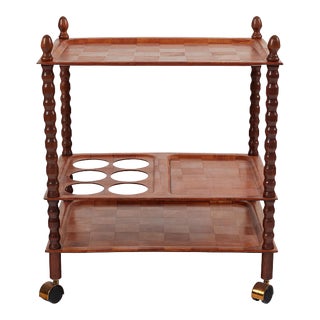 1950s Vintage Wooden Rolling Bar Cart For Sale