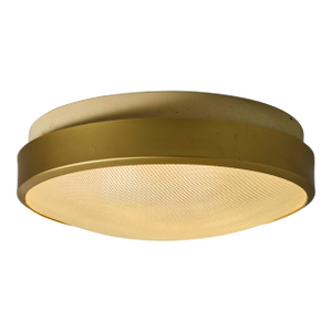 Large 1960s G.C.M.E. Brass & Textured Glass Flush Mount, Unmarked