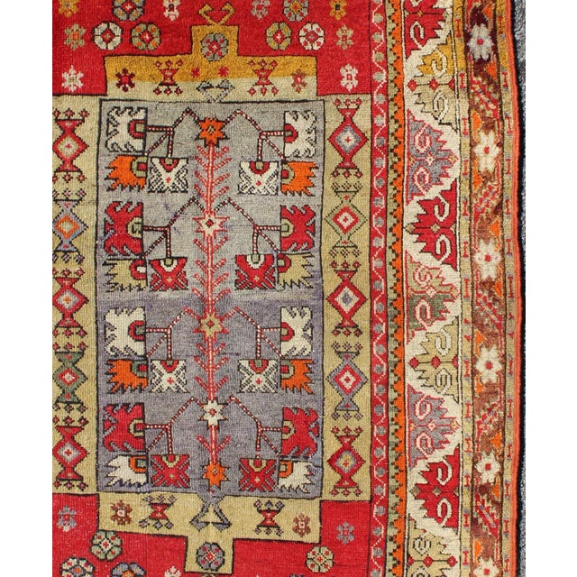 Colorful Antique Turkish Small Oushak Carpet in Multi Layered Design. Measures: 3'7 x 5'3 Turkish colorful Oushak Antique...