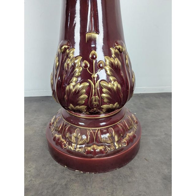 Brown Planter in Glazed Burgundy and Gold Ceramic For Sale - Image 8 of 12