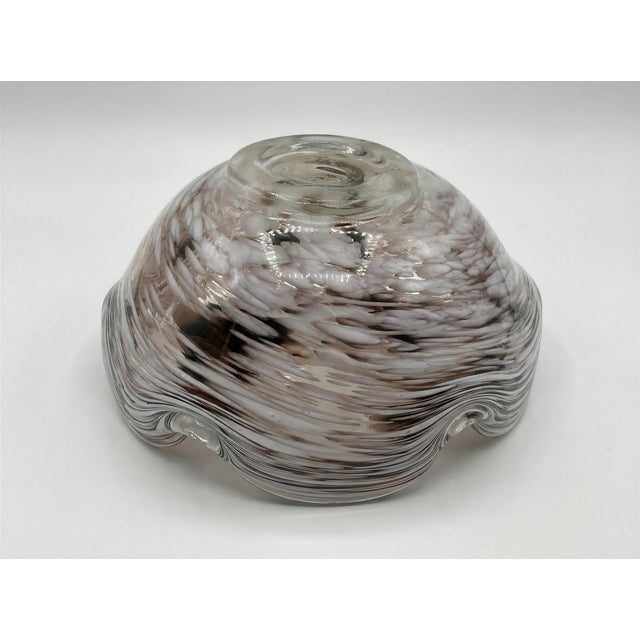 Mid-Century Modern 1970s Vintage Handblown Murano-Style Art Glass Bowl in Plum and White For Sale - Image 3 of 3