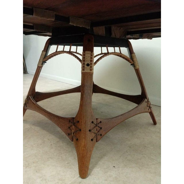 1980s Brazilian Hardwood lashed planks Dining Room Pedestal Table arts crafts mcm For Sale - Image 4 of 10
