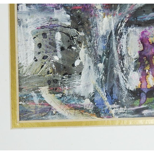 Small late 20th century oil on paper abstract in purple tones by John Robert Willer (b. 1946) New York, Arkansas. Signed...