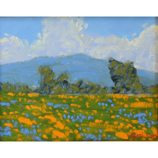 Cabin Marc M. Graison California Landscape "Summer Symphony" Painting Including the Antiqued Gold Wood Frame For Sale - Image 3 of 5