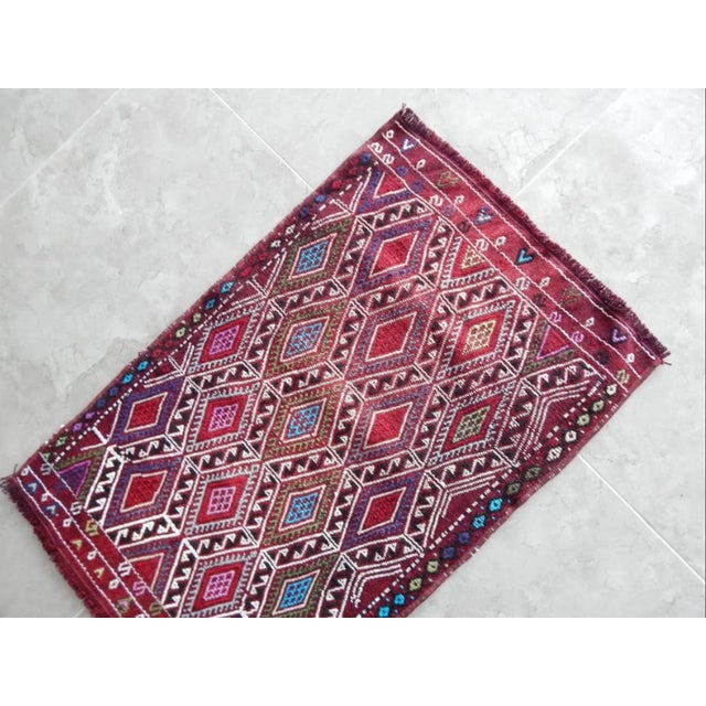 1970s Vintage Geometrical Turkish Cicim Kilim Rug 1′10″ × 2′9″ For Sale - Image 5 of 8