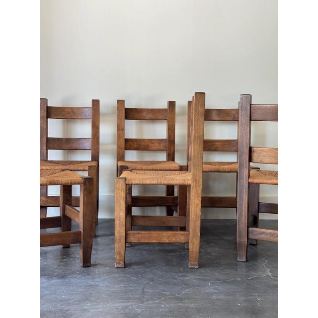 Brown S/6 Early Mission Arts & Crafts Rush Chairs 1900s Michigan Chair Co. For Sale - Image 8 of 8