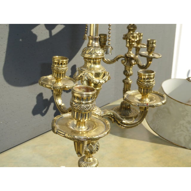 Vintage French Brass Bouillotte 3 Arm Candelabra Table Lamps A Pair