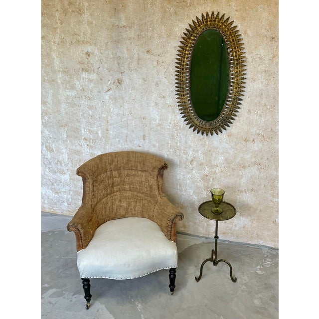 Large Spanish 1950's Oval Gilt Metal Sunburst Mirror For Sale - Image 4 of 12