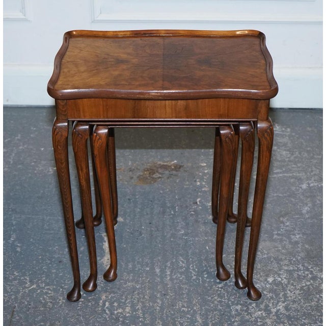 Art Deco Burr Walnut Nest of Three Table with Queen Anne Legs, Set of 3 For Sale - Image 6 of 11