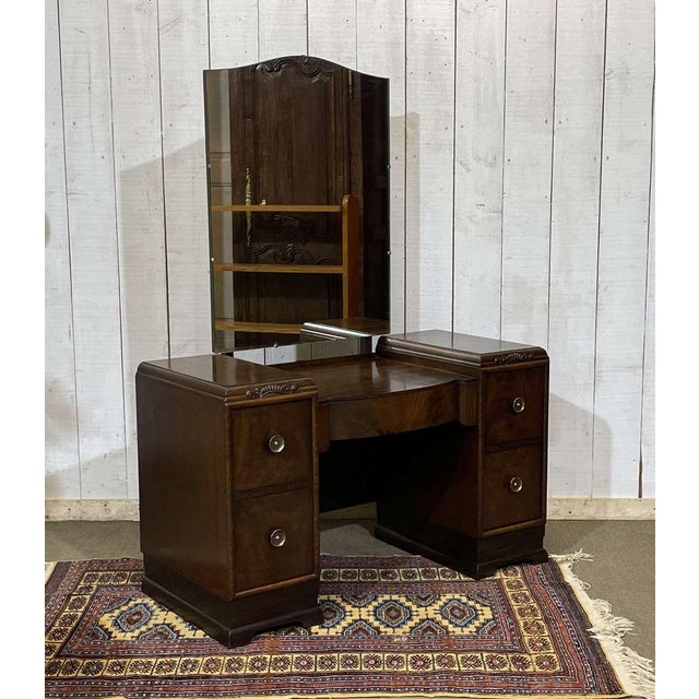 Art Deco English Dressing Table in Walnut, 1930s For Sale - Image 10 of 18