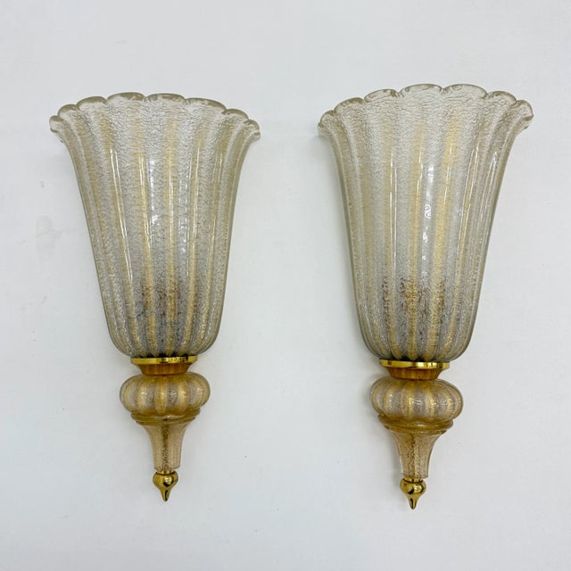 Wall Lamps Sconce Murano Glass from Barovier & Toso, 1970s, Set of 2, in Good conditions. Designed 1970 to 1979 European...