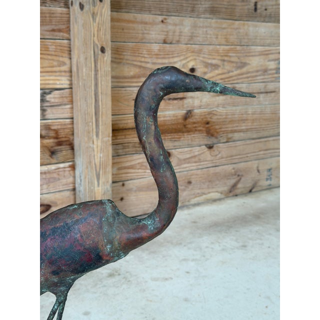 Vintage Handcrafted Copper Heron Sculpture With Verdigris Patina For Sale - Image 9 of 11