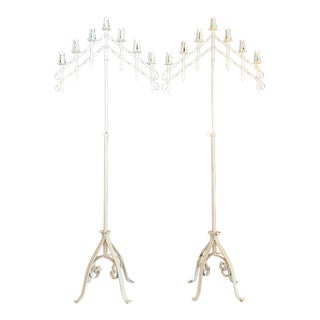 Circa 1920s French Altar Adjustable Floor Church Candelabras - a Pair For Sale
