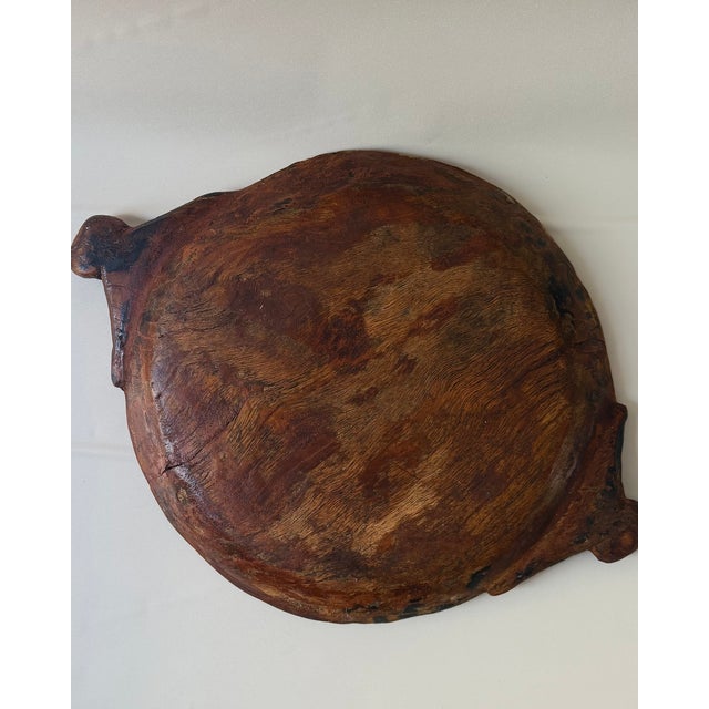 Wood Antique Hand-Carved Wooden Dough Bowl With Handles For Sale - Image 7 of 7