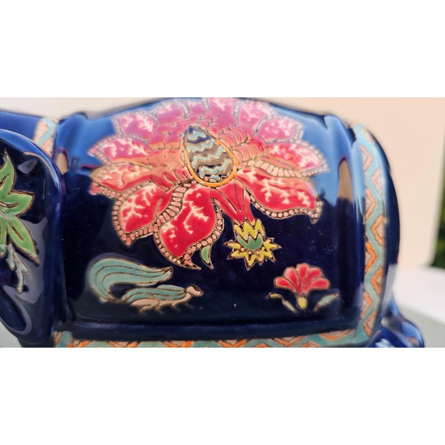 Vintage Glazed Ceramic Elephant Figurine with Floral Motifs, 1980s For Sale - Image 8 of 9