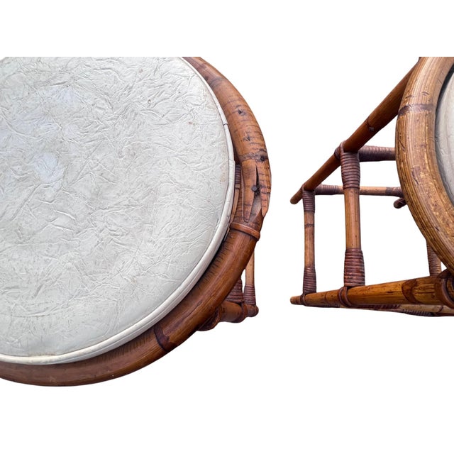 Wood Vintage Rattan Bamboo Bar Stools For Sale - Image 7 of 12