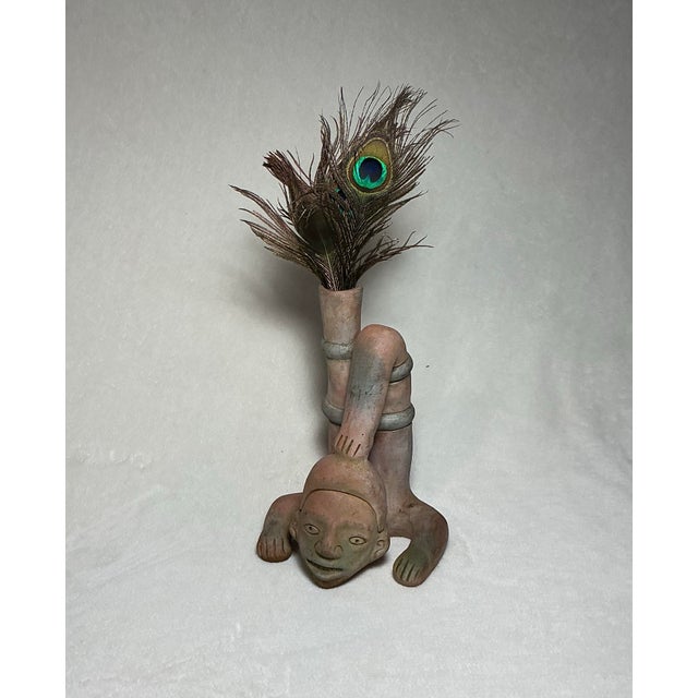 Pre Columbian Aztec Pottery Amerca Style Headstand Figure Vase 10" X 7" X 7" For Sale - Image 12 of 12