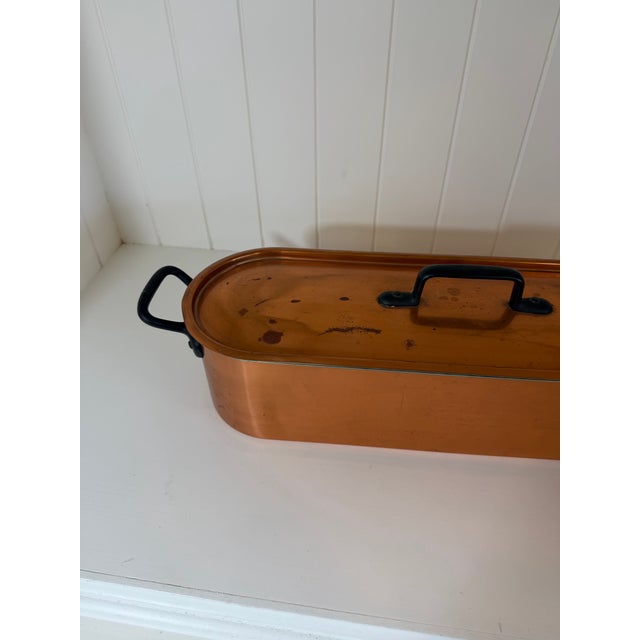 French Vintage French Copper Fish Poacher With Original Insert and Lid, Circa 1950–1970 For Sale - Image 3 of 11