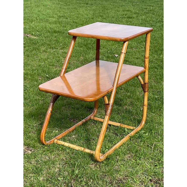 Wood 1950s Rattan Bentwood Staggered Tier Side Table For Sale - Image 7 of 10