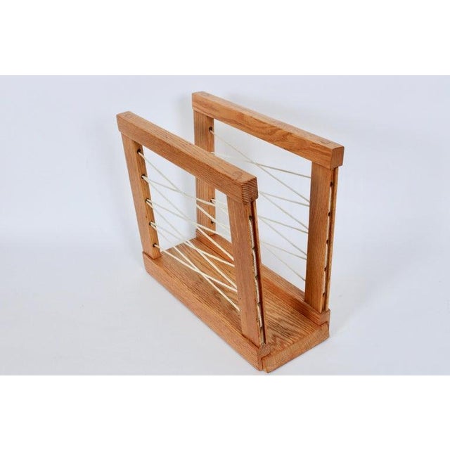 Art Deco Hand Crafted Solid Oak and Cord Magazine Rack, Circa 1950 For Sale - Image 3 of 12