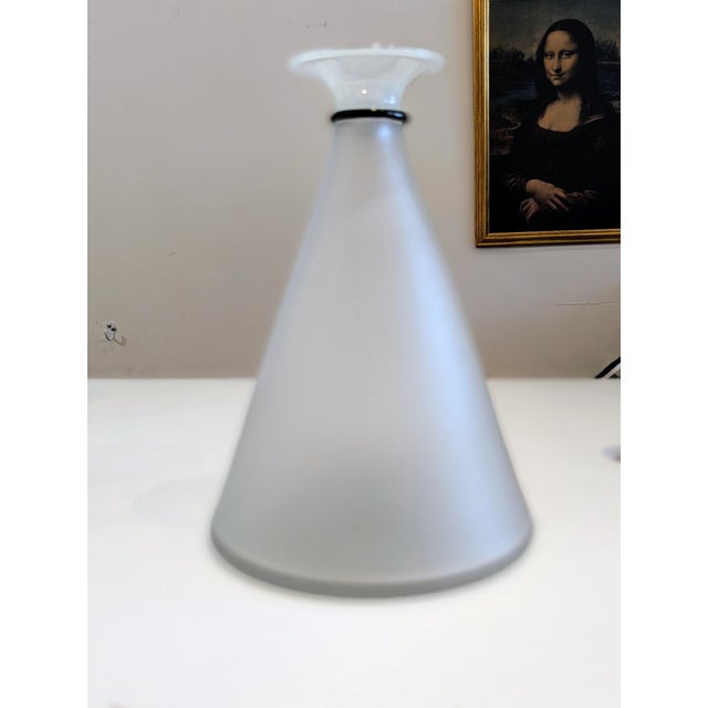 Transparent Frosted Glass Vase With Black Band For Sale - Image 8 of 8