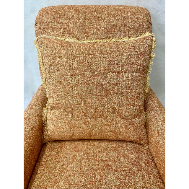 2020s Rolled Arm Chair in Glowing-Ember Fabric, With French Antique Nail Heads and a Long Skirt For Sale - Image 5 of 7