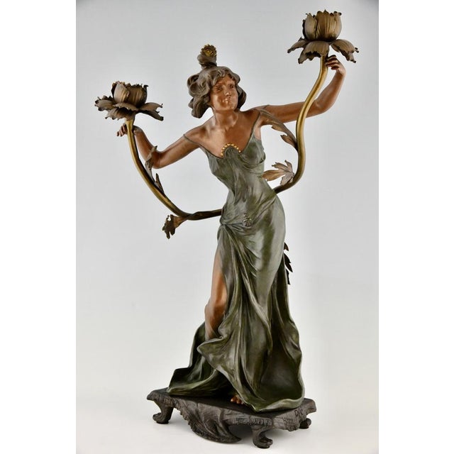 Art Nouveau Candleholders with Flowers, 1900, Set of 2 For Sale - Image 9 of 12