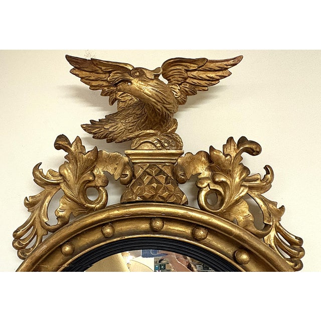 19th Century Federal Convex Bullseye Mirror With Eagle Pediment and Three Candle Holders For Sale - Image 10 of 18