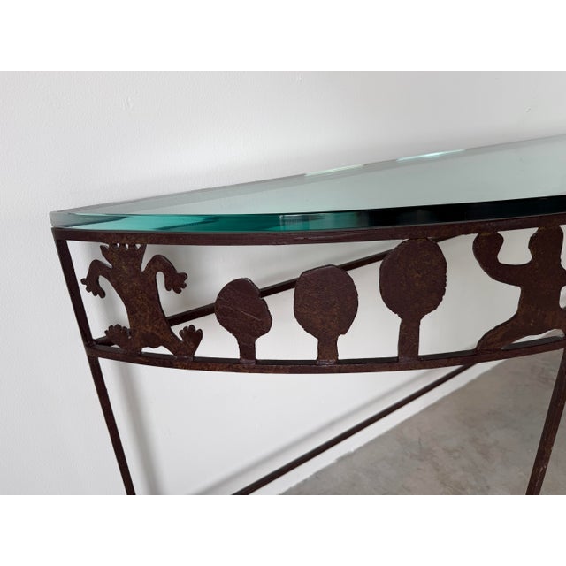 Metal 1980’s Rosemary Pozzi Franzetti Taos Style Hand-Cut Oxidized Steel Demilune Console Table/ Sold For Sale - Image 7 of 12