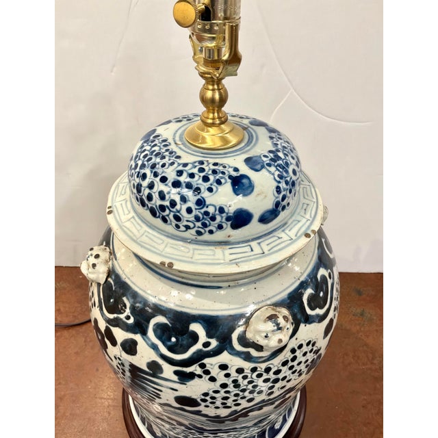 2010s Porcelain Jar Lamp Playing Foo Dogs For Sale - Image 5 of 5