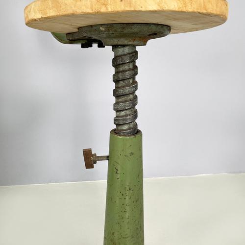 Set of Italian Industrial Stools with Height-Adjustable Metal and Wood by Necchi, 1920s For Sale - Image 13 of 18