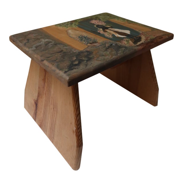 Folk Art Hand Painted Foot Stool For Sale