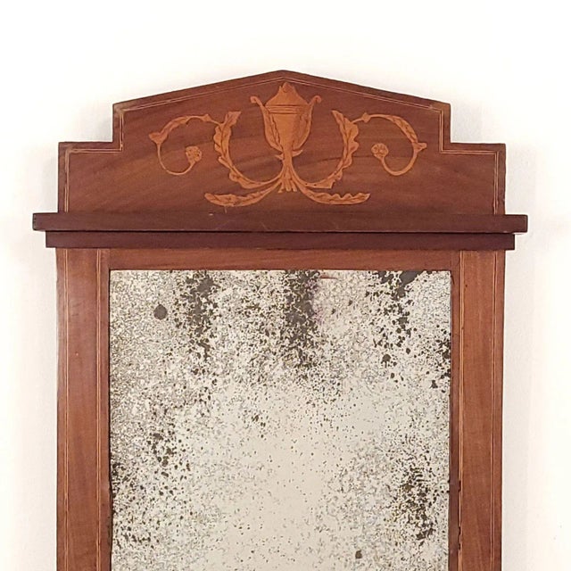 Danish Pier Mirror, Inlaid Mahogany, Old Glass For Sale - Image 4 of 5