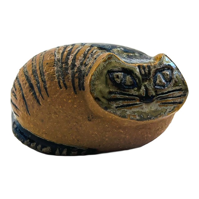 Mid Century Lisa Larson Pottery Cat Figurine - Lilla Zoo Series by Gustavsberg, Sweden For Sale