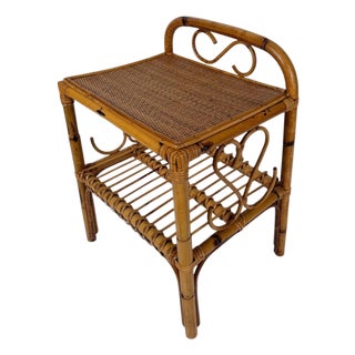 Mid-Century Modern Italian Riviera Style Cane, Bamboo and Rattan Bedside Table, 1960s For Sale