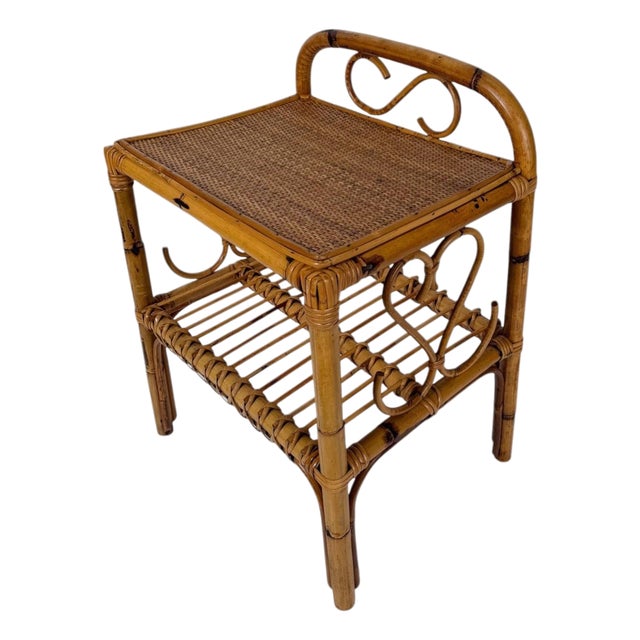 Mid-Century Modern Italian Riviera Style Cane, Bamboo and Rattan Bedside Table, 1960s For Sale