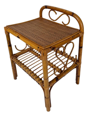 Mid-Century Modern Italian Riviera Style Cane, Bamboo and Rattan Bedside Table, 1960s
