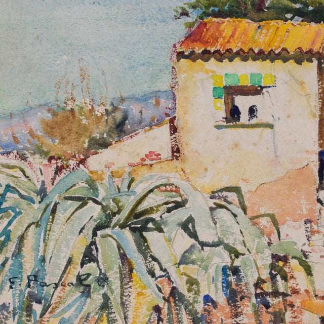 Paint Landscape in Provence Watercolor Painting by Francois Pascal, Circa 1940 For Sale - Image 7 of 15