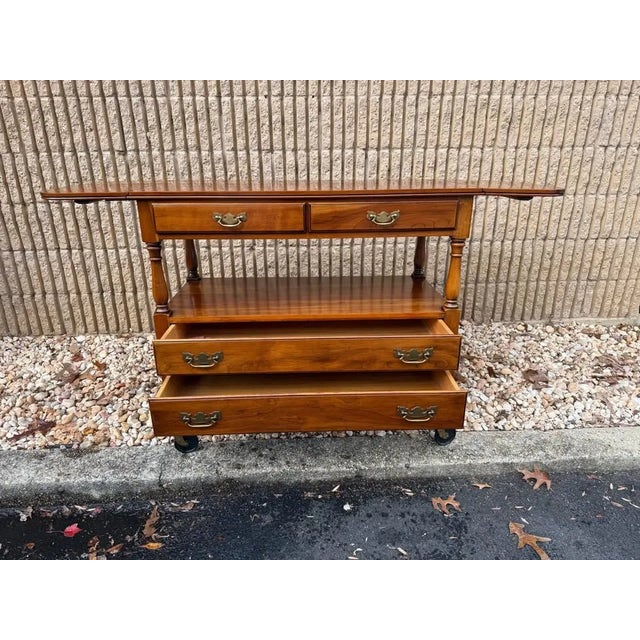 Wood Mid 20th Century Vintage Statton Trutype Furniture Solid Cherry Drop-Leaf Console -Sofa Table. On Casters. For Sale - Image 7 of 9