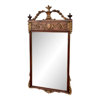 Antique Louis XVI Style Walnut Pier Wall Mirror Neoclassical Gilt Urn Crest For Sale