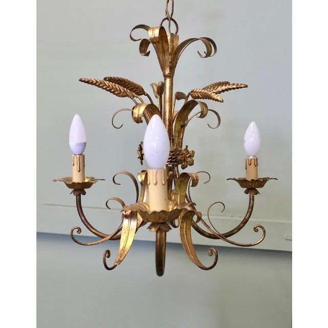Glass Vintage French Toleware Gilded Chandelier, 1960 For Sale - Image 7 of 8