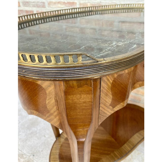 French Louis XVI Style Kidney Shaped Nightstands with Bronze and Green Marble, 1920s, Set of 2 For Sale - Image 10 of 17