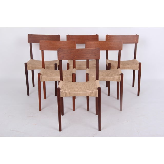 Mid-Century Modern Danish Dining Chairs in Teak with Wickerwork Seats, 1960s, Set of 6 For Sale - Image 3 of 17