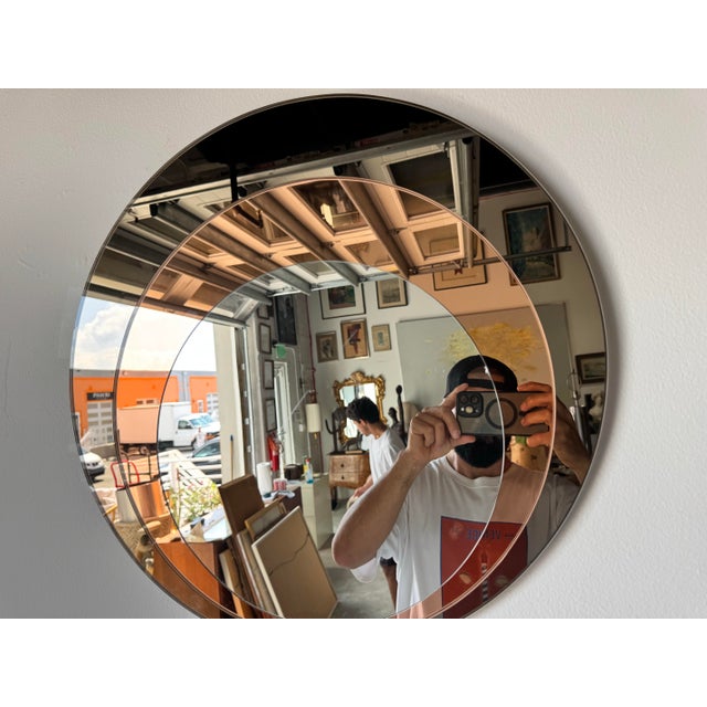 Postmodern 1980s Postmodern Colored Glass Round Wall Mirror/Sold For Sale - Image 3 of 8